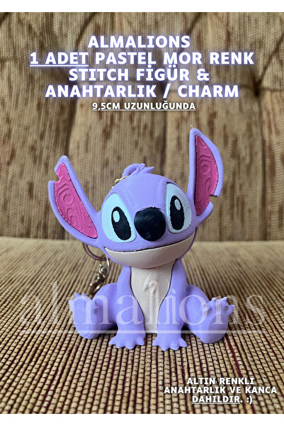 almalions Stitch 9,5 CM Figür Oyuncak Anahtarlık Charm Çanta Süsü Pastel Mor
