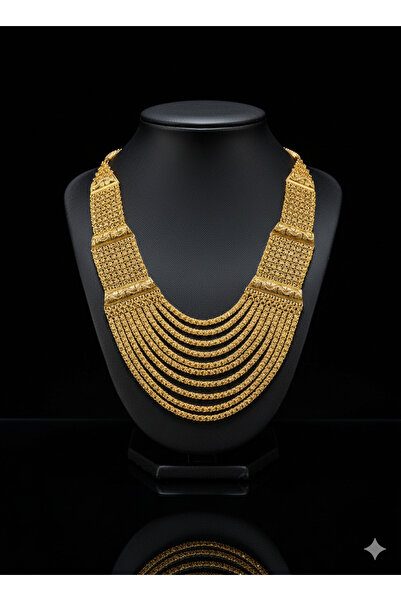 Makerlab 22 Ayar Altın Kaplama 10 Sıralı Madonna, Yöresel Kolye, Düğün Kolyesi