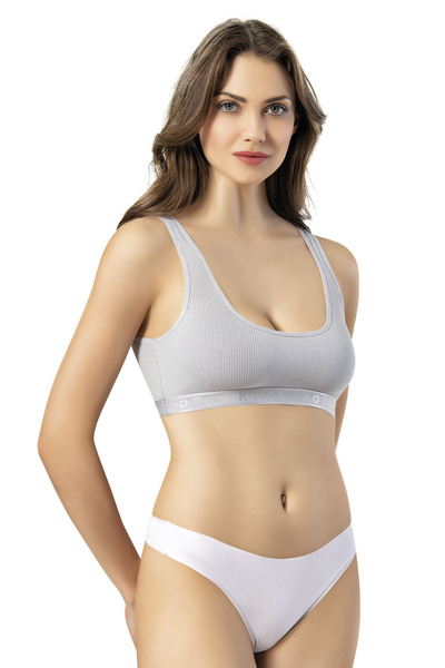 Mona Group Women's Flat-Padded Detail-Camisole Bustier Wide Straps Gray 6-Pie...