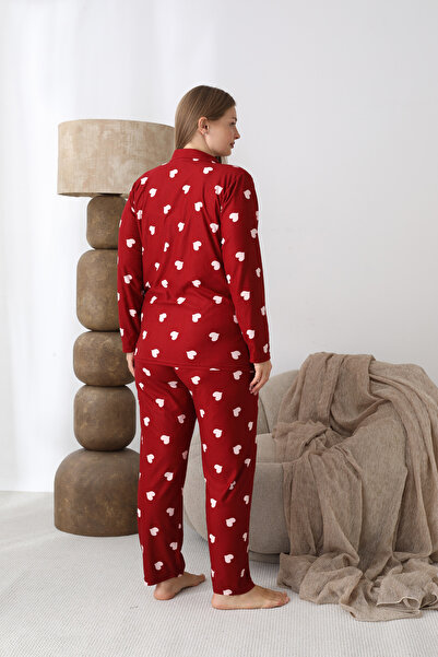 SEBOTEKS Buttoned Suede Fabric Plus Size Women's Pajama Set 2170