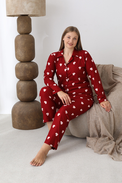 SEBOTEKS Buttoned Suede Fabric Plus Size Women's Pajama Set 2170