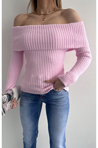 fujya Pulover la modă cu textura moale cu guler Madonna