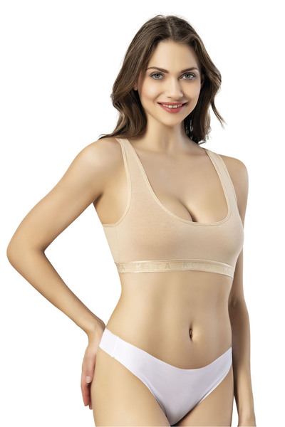 Mona Group Women's Plain Padded Detail-Cotton Bustier Wide Straps Skin Color ...