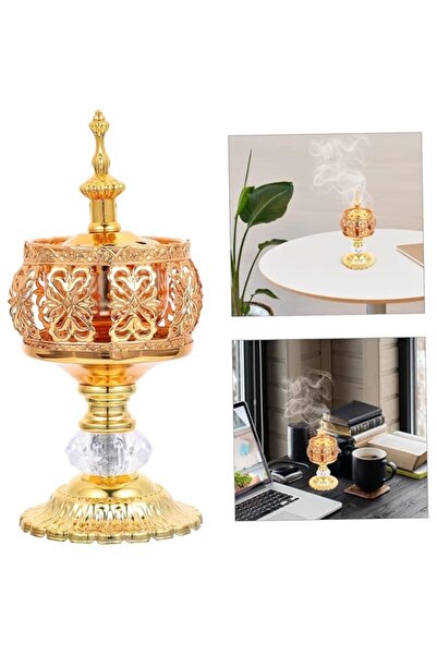 Generic YelaJoy Incense Burner Golden, Metal Hollow Out Incense Holder Decorative Crystal Frankincense Resi