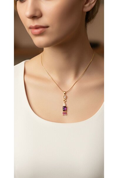 bettin tasarım Renkli Zirkon Taşlı Y Model Kadın Çelik Kolye Uzun Kazak Ve Ti...