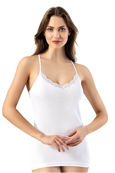 Mona Group Women's Report and Lace Collar Detailed Comfortable Thin Strap Und...