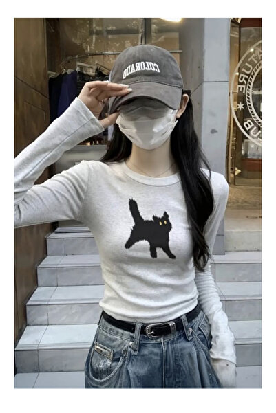 Köstebek Kar Melanj Black Cat Sweatshirt