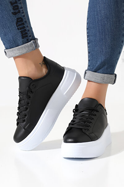 Encool Дамски черно-бели удобни ежедневни спортни обувки с дебела подметка