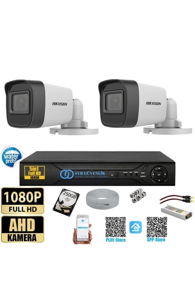 hikvison 2 Kameralı 250GB Harddiskli 30m Gece Görüşlü Full HD Güvenlik Kamera Seti Full Set