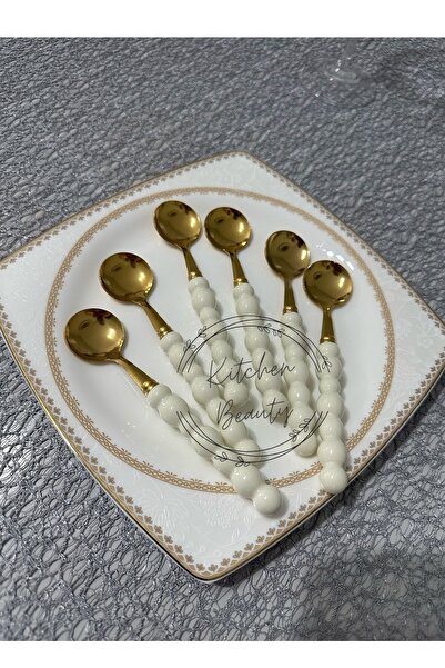 PerottiHome 6-Piece Gold Pearl Dessert Spoon Set