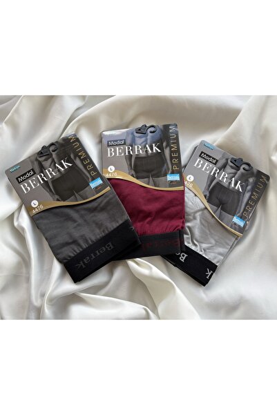 Berrak 4476 Pamuk-Modal Gri-Füme-Bordo Premium Erkek Boxer 3'lü Paket