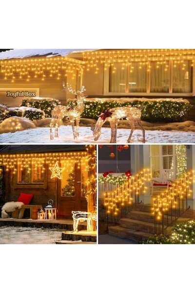 Joyful Box Instalatie Craciun Turturi / Franjuri / Ploaie , 12 metri, 300 LED-uri, Interconectabila, Galben