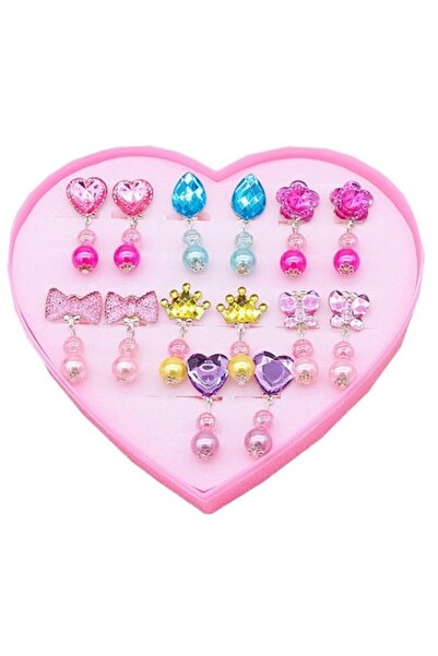 Tessero Set 7 cercei picătură de ploaie pentru copii, diferite modele pentru fete, cutie în formă de inimă, culori diferite