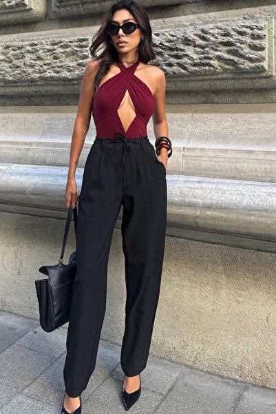 ESSFASIHON Pantaloni cu picioare largi cu talie elastică