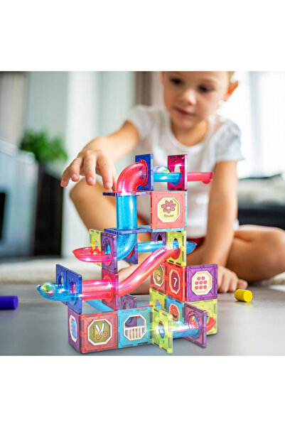 MalPlay Set of 83 magnetic 3D building pieces for children, Malplay, with luminous balls, multicolor