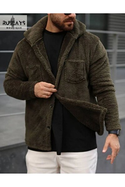 Rublays Khaki Pocketed Plush Winter Buttoned Jacket