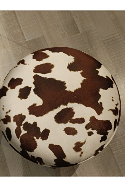 Store MERCAN MOBİLYA LEOPAR İNEK DESENİ KUMAŞ BENCH PUF 42 CM ÇAP SİYAH AYAK