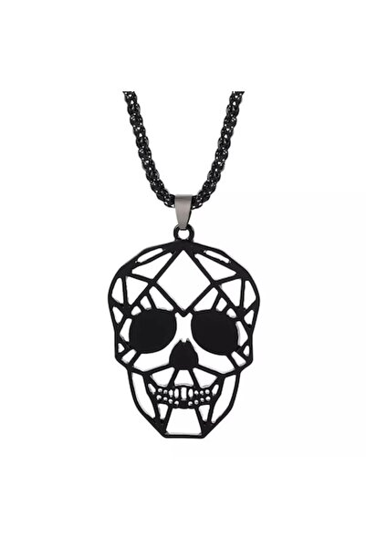 Tessero - Colier cu design cubic și pandantiv geometric cu craniu, oțel inoxi...