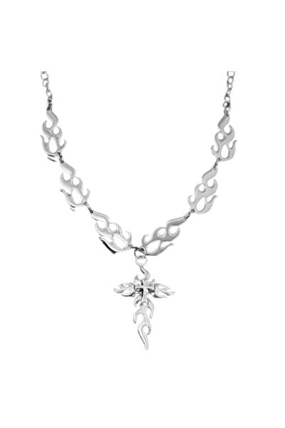 Tessero Colier cu bază în formă de flacără și pandantiv cruce, placat cu argi...