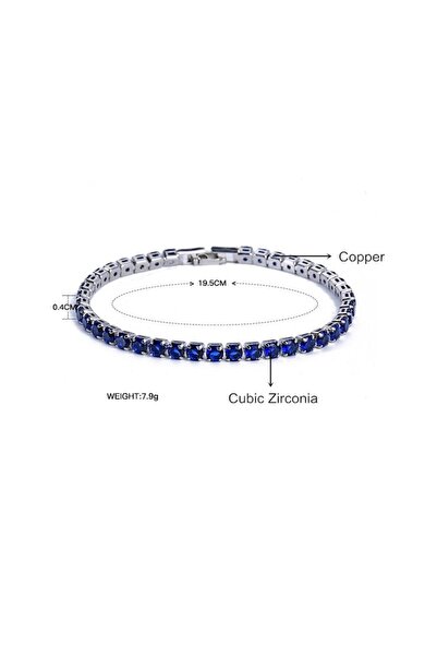 OEM Brățară tenis, 4 mm, pietre de zirconiu albastru, unisex, placată cu argint