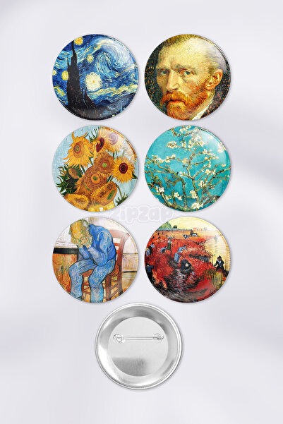 ZipZap Van Gogh Çanta Süsü Rozet İğneli Buton Rozet Seti (6 ADET)