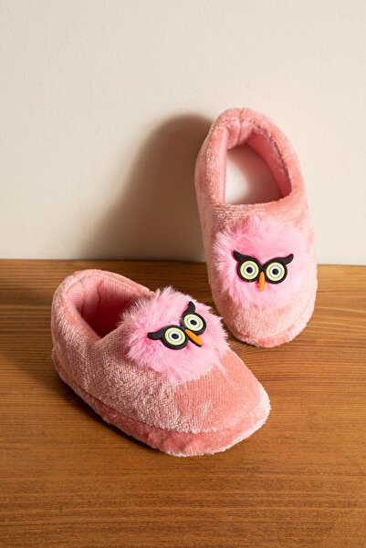 AlbiShoes Kız Çocuk Panduf Ev Patiği Pamuk Astarlı Baykuş Figür Ev Kreş Ayakkabısı Sevimli Baykuş