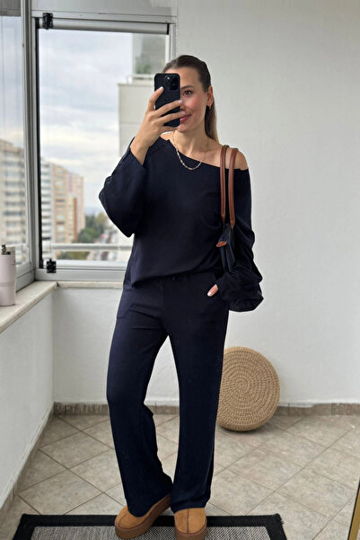 Kubos Moda Σετ αθλητικής φόρμας Kayık Yaka Modal Navy Blue Modal
