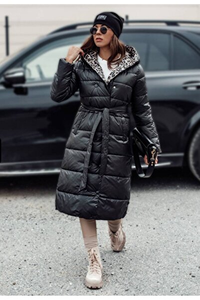 MAXORA SHOP Geaca lungă damă cu 2 fețe, glugă și cordon