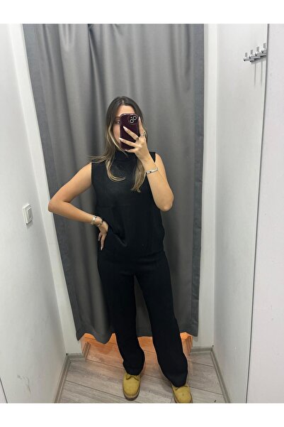 BEBE PLUS Simli Triko Siyah Takım