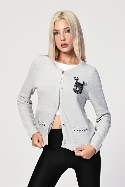Zegy Badge Detailed Cardigan - Silver