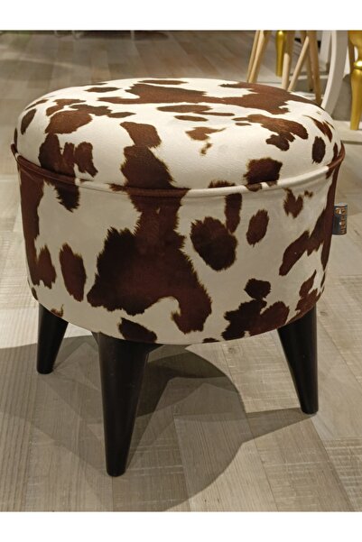 Store MERCAN MOBİLYA LEOPAR İNEK DESENİ KUMAŞ BENCH PUF 42 CM ÇAP SİYAH AYAK