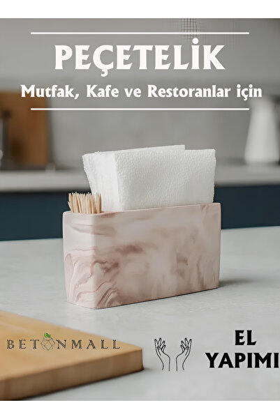 betonmall Handmade Marble Patterned Brown Concrete Napkin Holder |   Stylish Table Accessory Cafe Restaurant Bar
