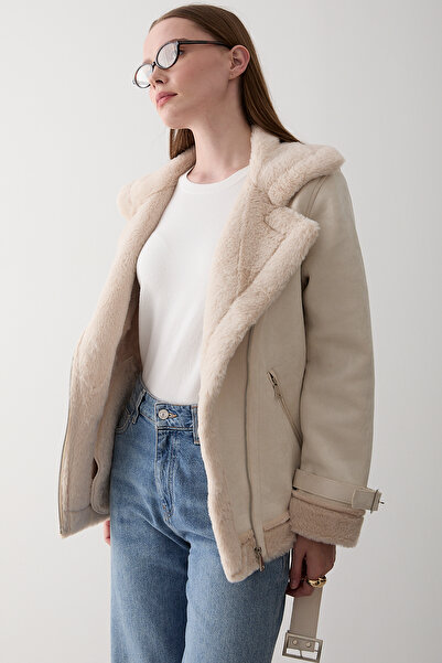 Laluvia Ecru Fur Coat