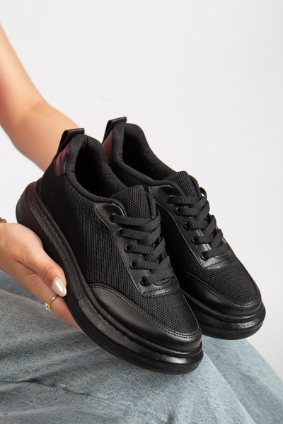 Erceka Mirrored Lace-Up Women's Sports Shoes Sneaker Suitable for Daily Use Black-White and Mesh