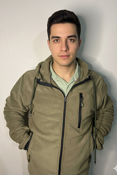 Otoplu Haki Rengi Kapuşonlu Polar