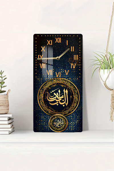 kutuTR “El-Bari” Arapça Hat Yazılı Temperli Cam Tablo Saat – 30x60 cm | HD UV...