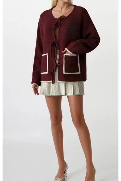 fujya سترة يوشيكو تريكو ذات أربطة وجيوب ملونة