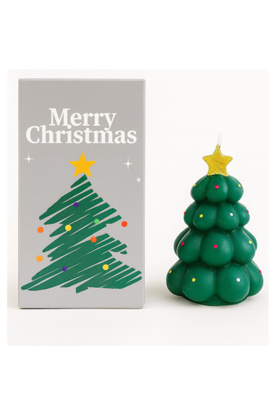 OEM Lumânare parfumată de Crăciun, formă de brad, lucrată manual, cutie cadou inclusă, 8,5 x 5,8 cm, verde/auriu