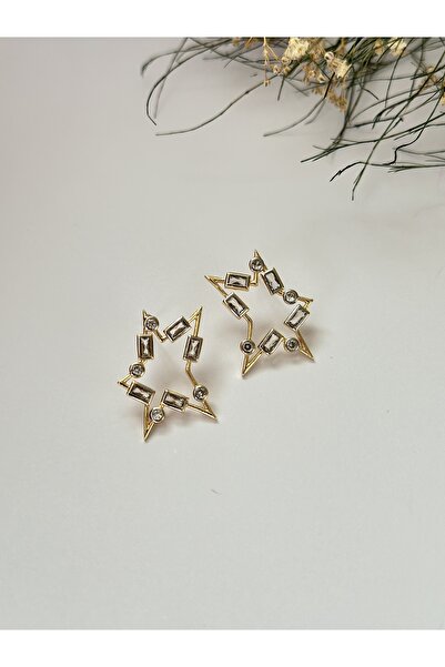 mibrillo Geometric Baguette Stone Detailed Star Earrings