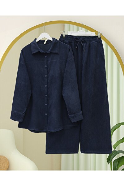 Modamorfo Shirt Pants Double Velvet Suit - Navy