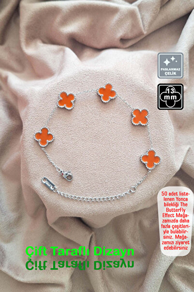 Miss TBee 🍀4 Yapraklı Yonca Çelik Bileklik 🎨 Turuncu Gümüş