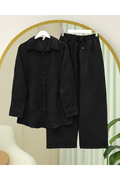 Modamorfo Shirt Pants Double Velvet Suit -Black