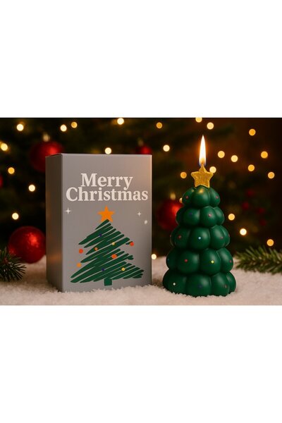 OEM Lumânare parfumată de Crăciun, formă de brad, lucrată manual, cutie cadou inclusă, 8,5 x 5,8 cm, verde/auriu