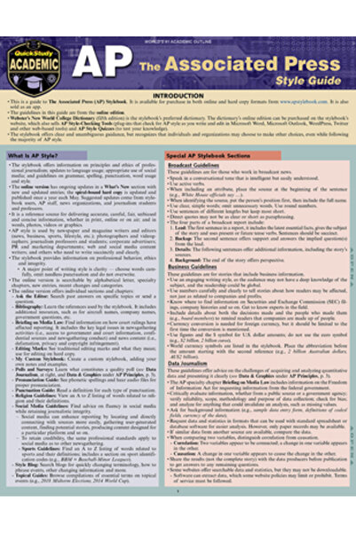 Quickstudy Reference Guides AP - Ghid de stil Associated Press: O referință laminată pentru un studiu rapid