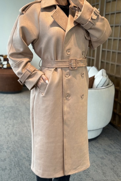 Laluvia Vizon Uzun Süet Trençkot - 9608