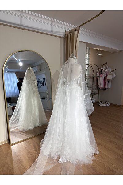 MODA 2,5 metre-Gelin Duvağı- Gelin Aksesuarı-İşlemeli Dantelli Duvak