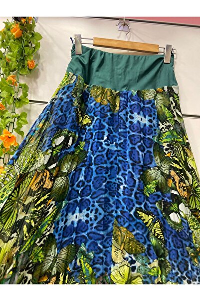 edu collection Patterned Midi Length Chiffon A-Line Skirt with Lining, Length 85 cm