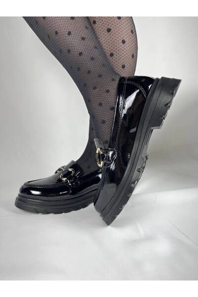 BESKAR Kb Zn101 Kuback Charcoal Patent Leather Casual Women's Ballerinas