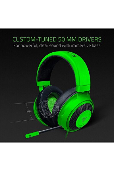 RAZER Kraken Gaming Headset (Green) — lightweight aluminum frame, retractable noise-isolating mic,