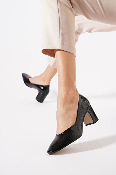 Moda Pie Deslan Kroka Printed Women's Heeled Shoes Black Snake